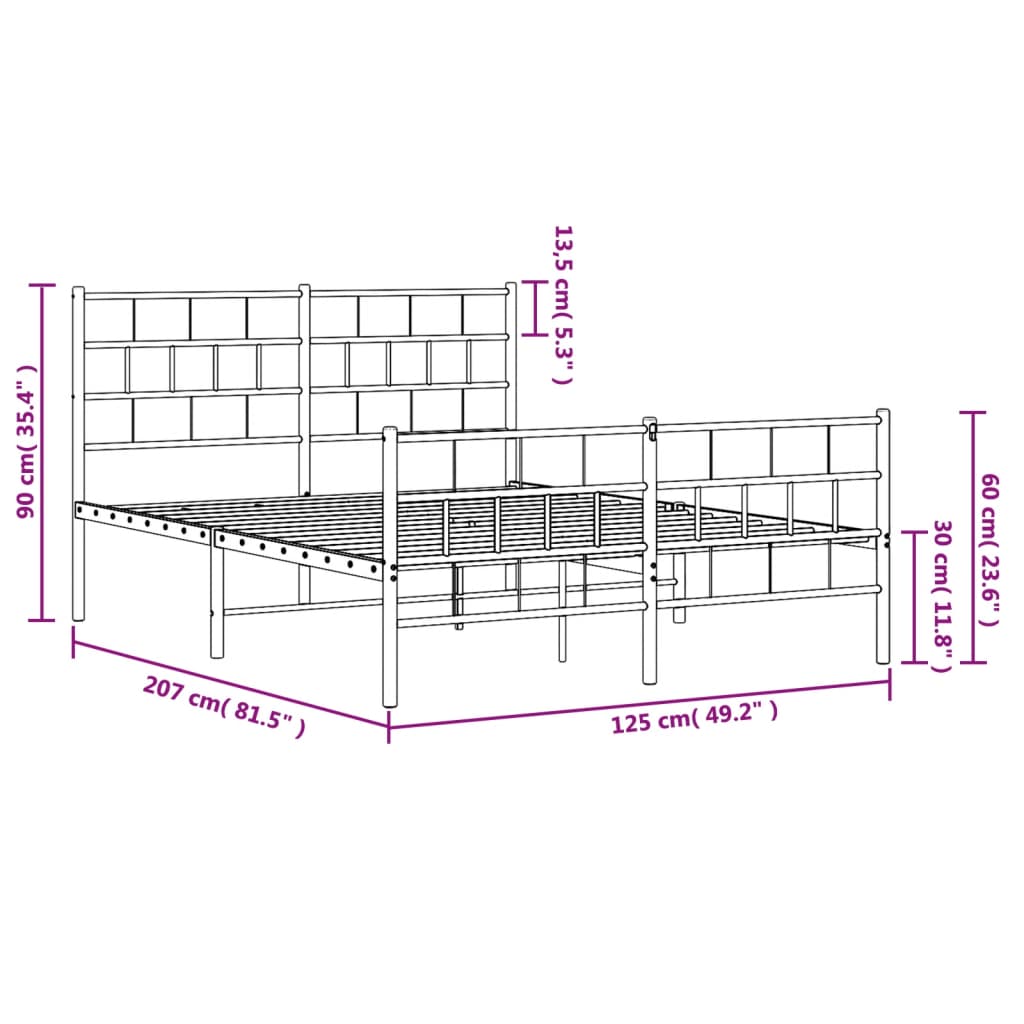 Kovový Rám Postele S Hlavovým A Nožním Čelem Bílý 120 X 200 Cm