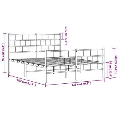 Kovový Rám Postele S Hlavovým A Nožním Čelem Bílý 120 X 200 Cm