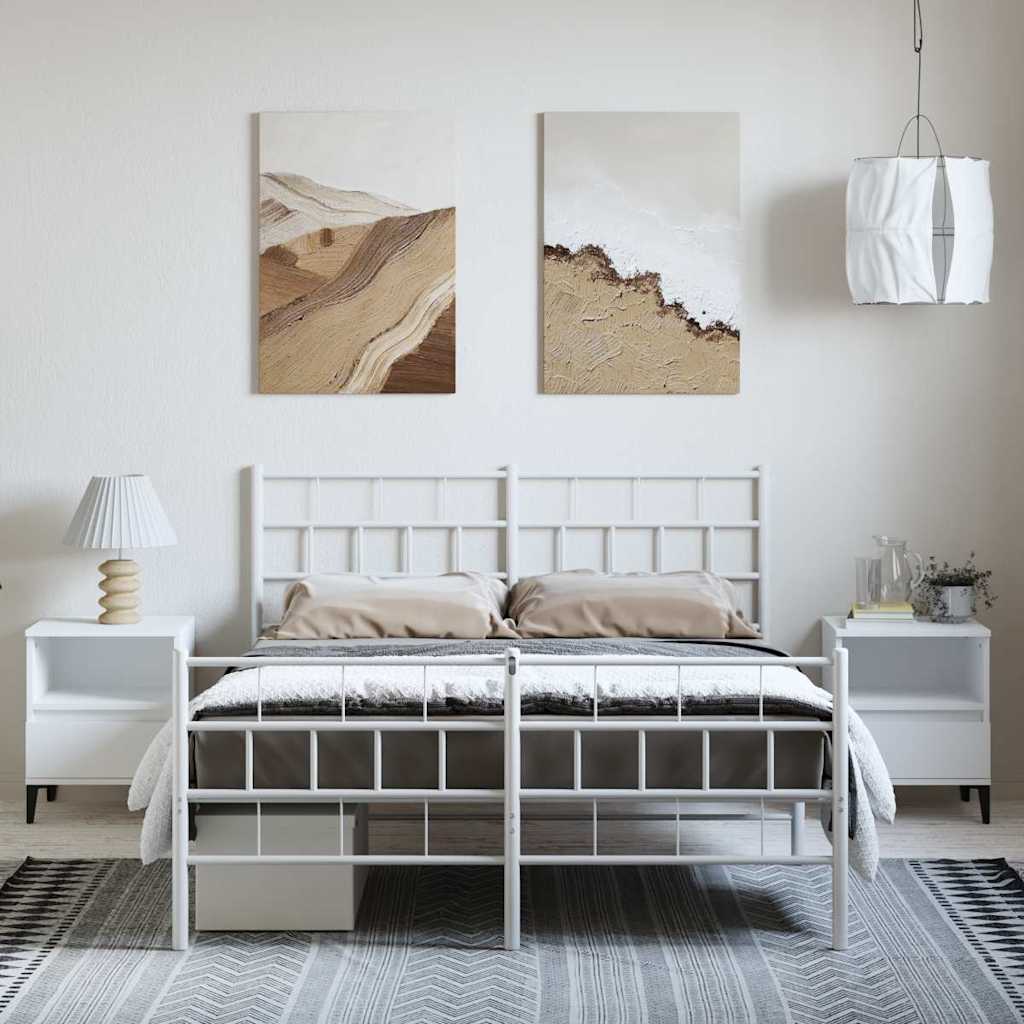 Kovový Rám Postele S Hlavovým A Nožním Čelem Bílý 135 X 190 Cm