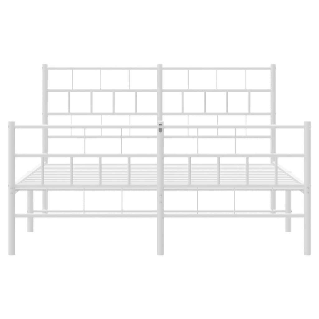 Kovový Rám Postele S Hlavovým A Nožním Čelem Bílý 135 X 190 Cm