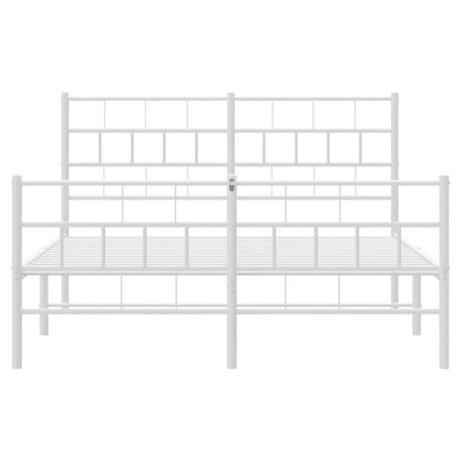 Kovový Rám Postele S Hlavovým A Nožním Čelem Bílý 135 X 190 Cm