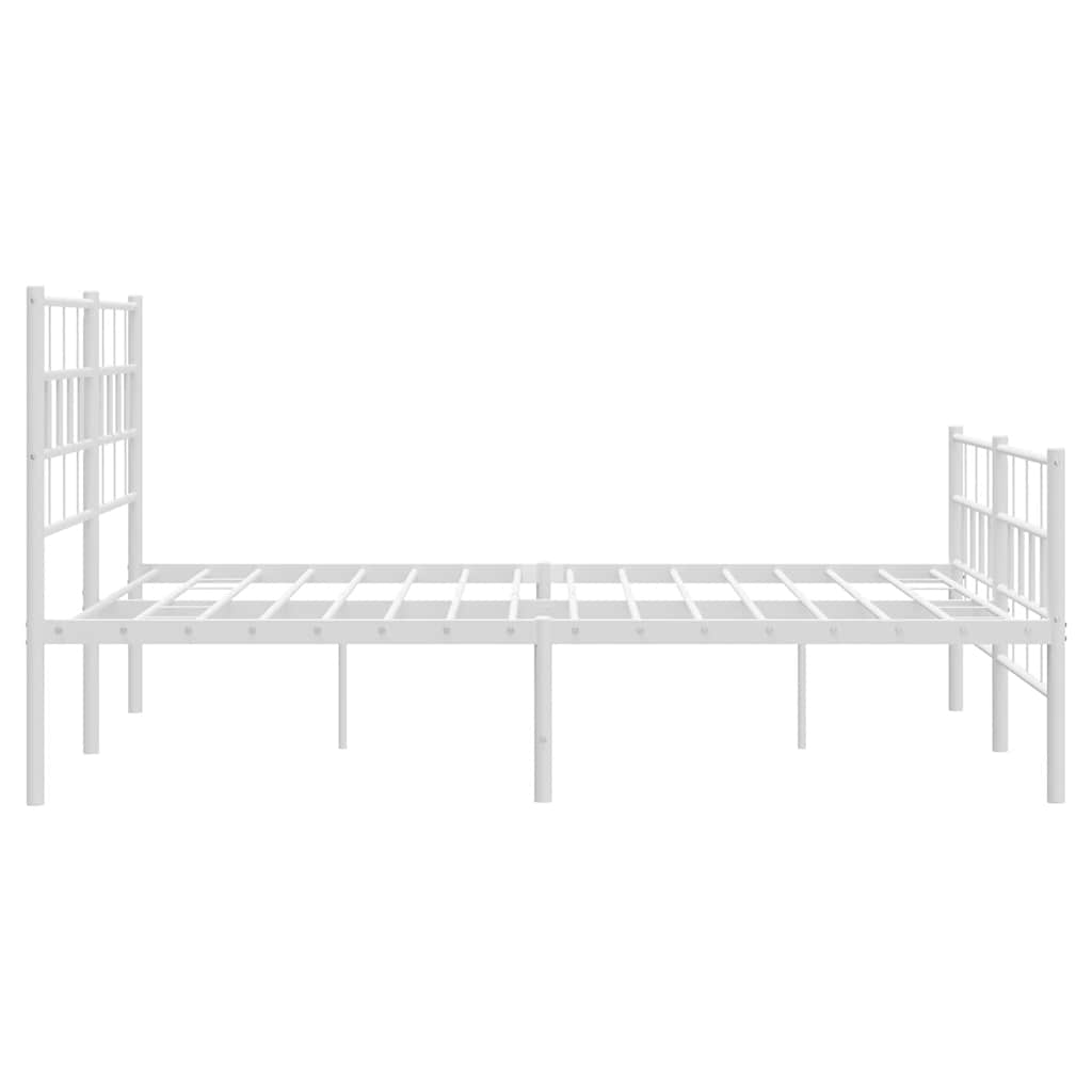 Kovový Rám Postele S Hlavovým A Nožním Čelem Bílý 135 X 190 Cm