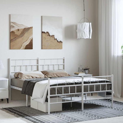 Kovový Rám Postele S Hlavovým A Nožním Čelem Bílý 135 X 190 Cm