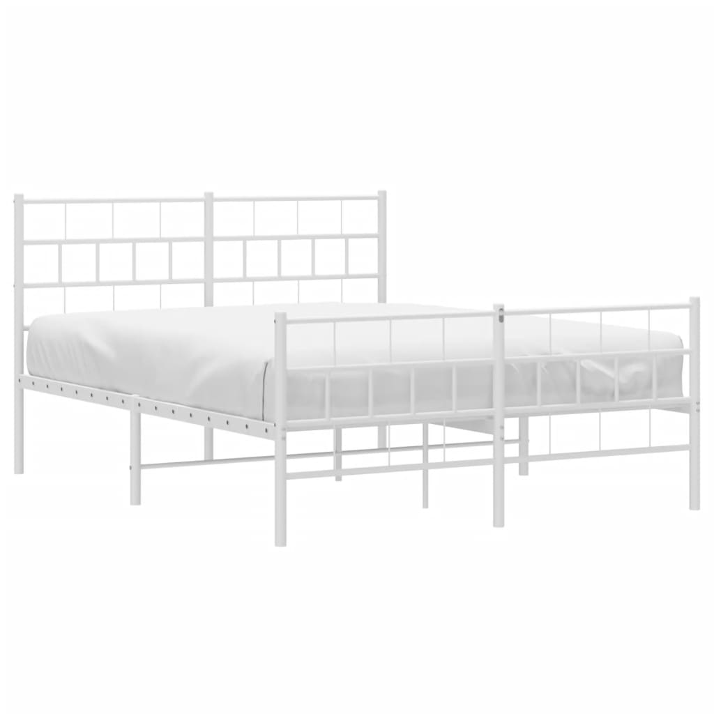 Kovový Rám Postele S Hlavovým A Nožním Čelem Bílý 140 X 190 Cm