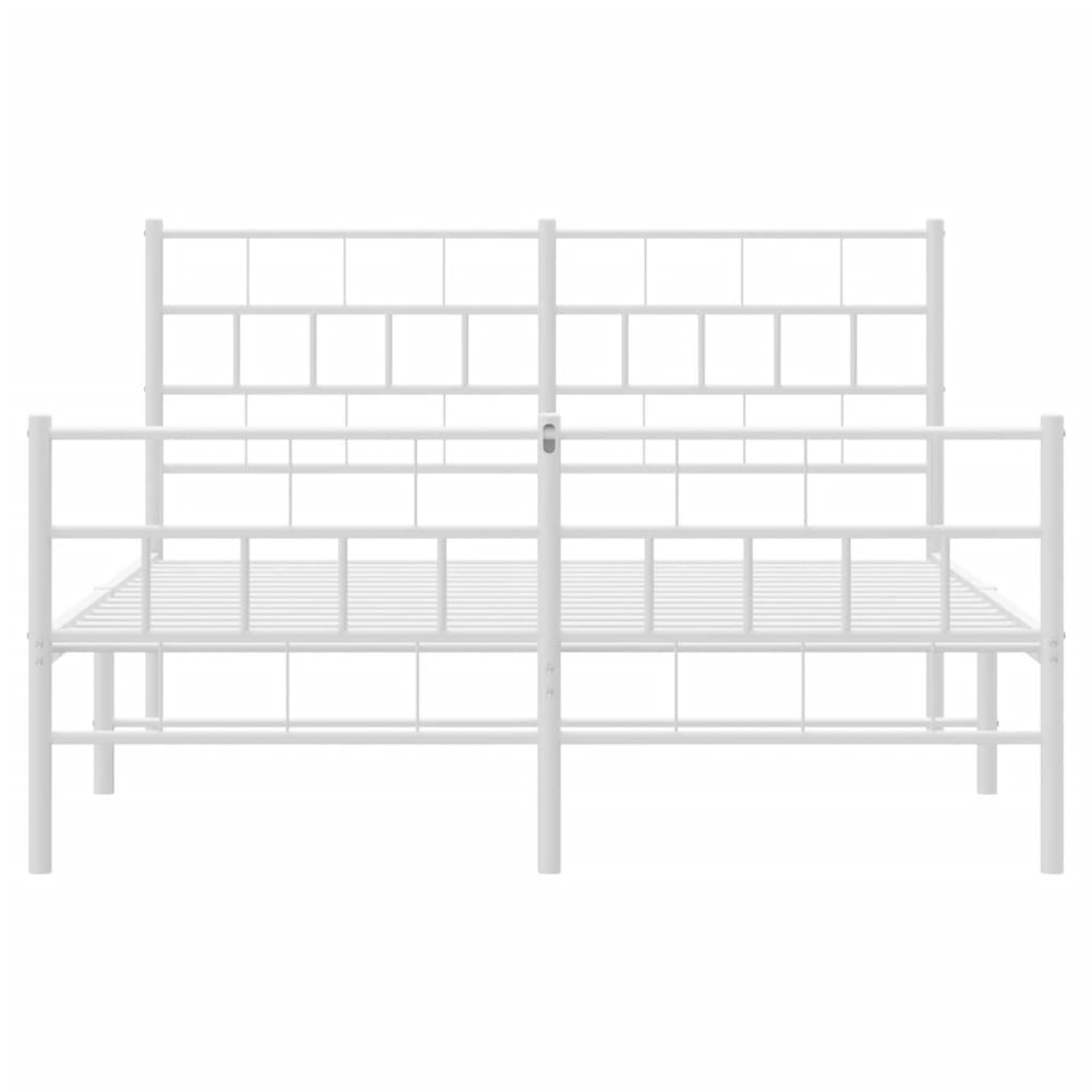 Kovový Rám Postele S Hlavovým A Nožním Čelem Bílý 140 X 190 Cm