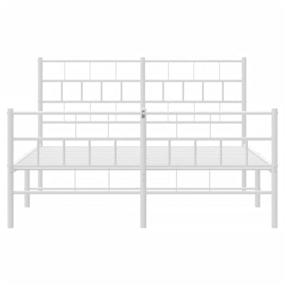 Kovový Rám Postele S Hlavovým A Nožním Čelem Bílý 140 X 190 Cm