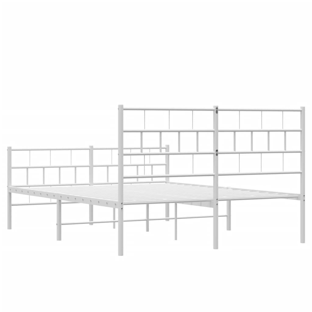 Kovový Rám Postele S Hlavovým A Nožním Čelem Bílý 140 X 190 Cm