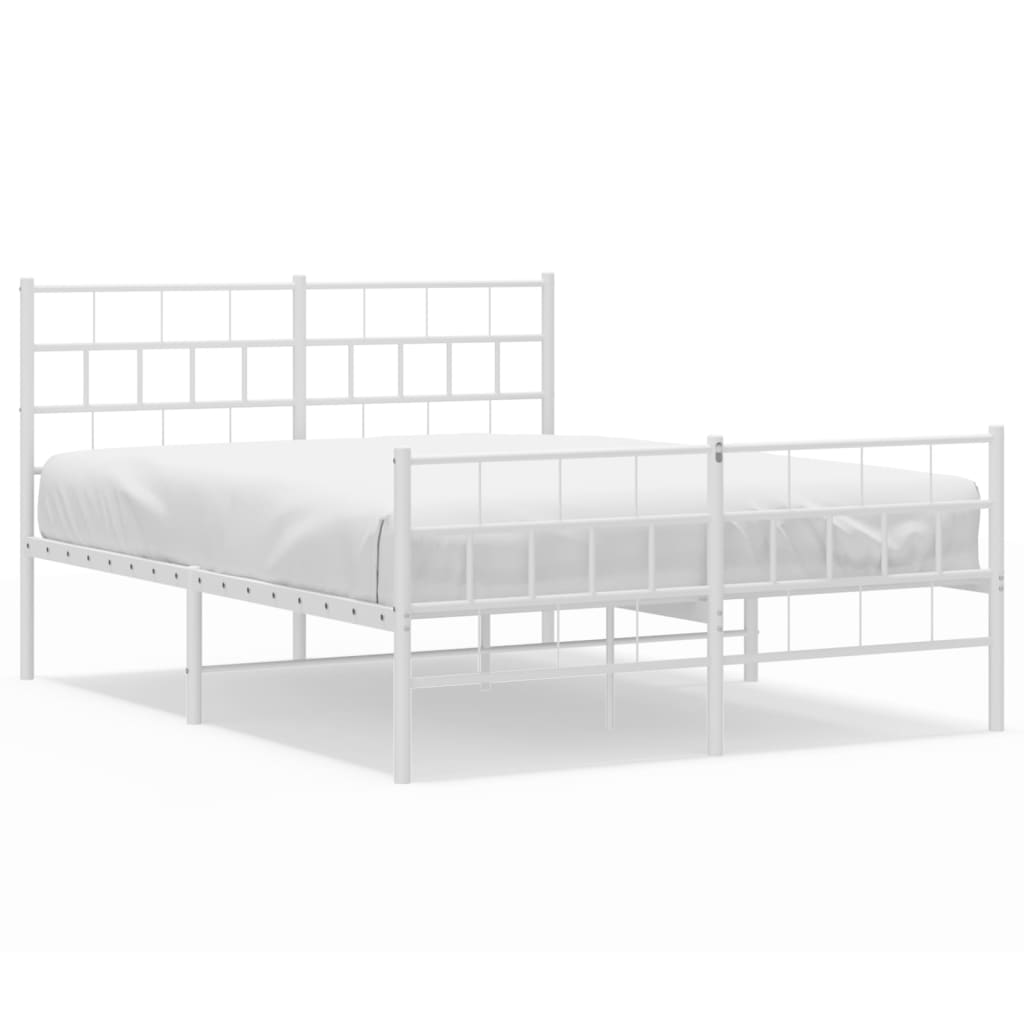 Kovový Rám Postele S Hlavovým A Nožním Čelem Bílý 140 X 200 Cm