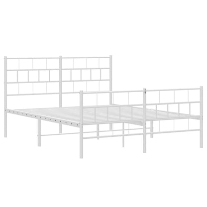 Kovový Rám Postele S Hlavovým A Nožním Čelem Bílý 140 X 200 Cm