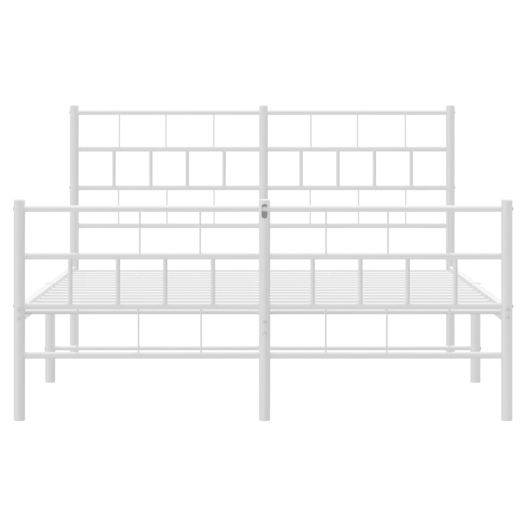 Kovový Rám Postele S Hlavovým A Nožním Čelem Bílý 140 X 200 Cm