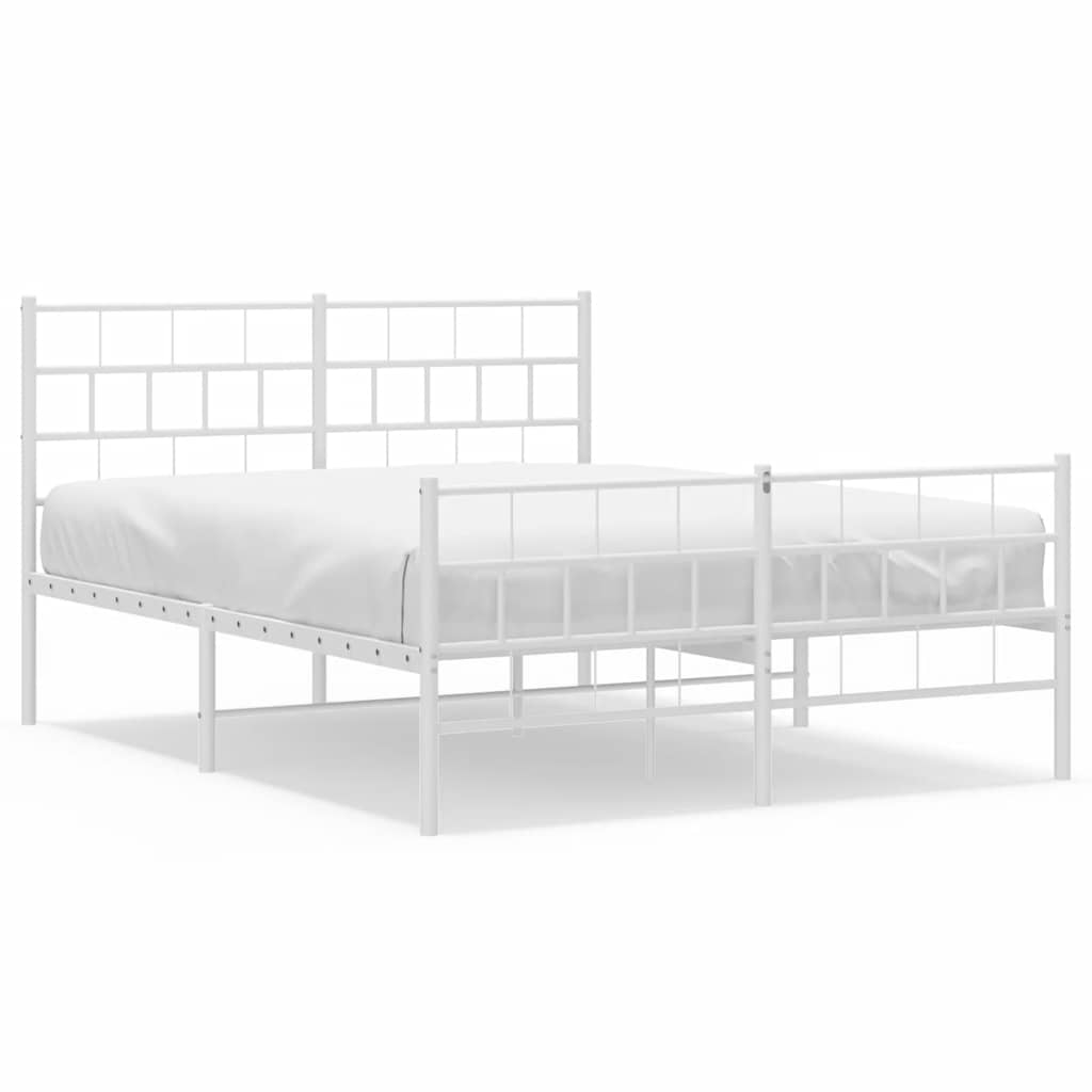 Kovový Rám Postele S Hlavovým A Nožním Čelem Bílý 150 X 200 Cm