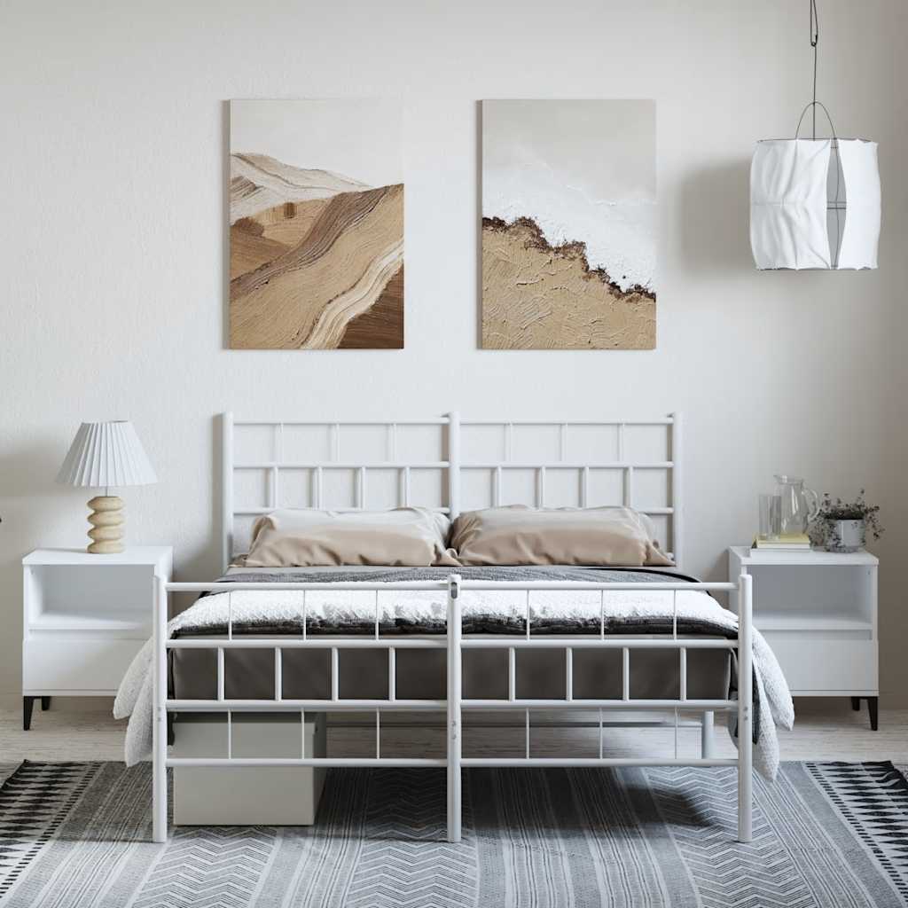 Kovový Rám Postele S Hlavovým A Nožním Čelem Bílý 150 X 200 Cm