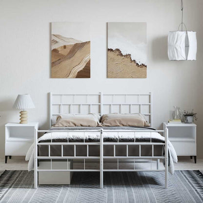 Kovový Rám Postele S Hlavovým A Nožním Čelem Bílý 150 X 200 Cm