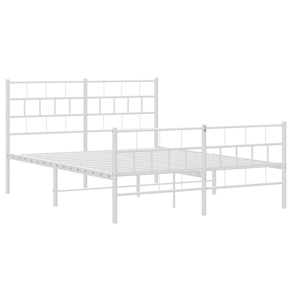 Kovový Rám Postele S Hlavovým A Nožním Čelem Bílý 150 X 200 Cm