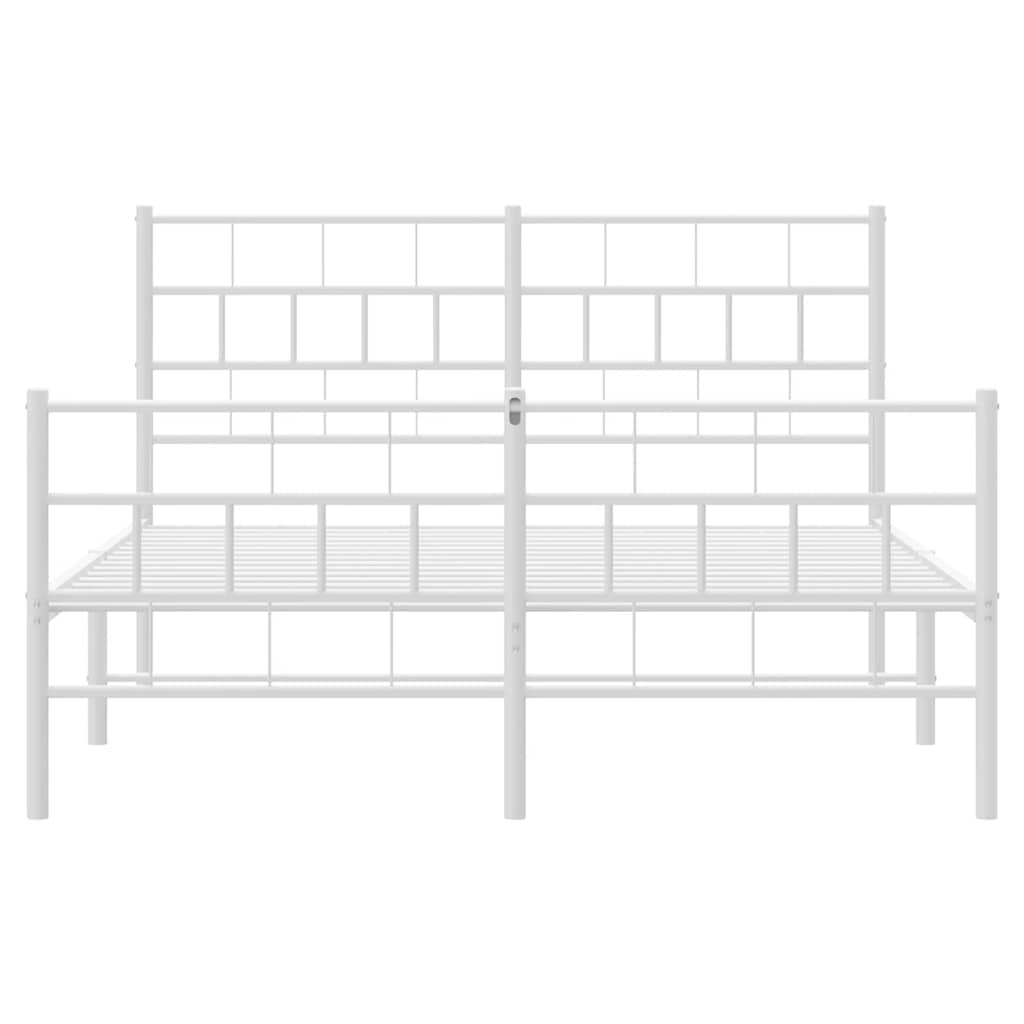 Kovový Rám Postele S Hlavovým A Nožním Čelem Bílý 150 X 200 Cm