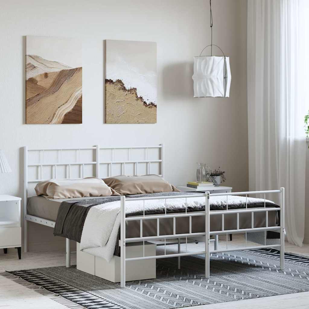 Kovový Rám Postele S Hlavovým A Nožním Čelem Bílý 150 X 200 Cm