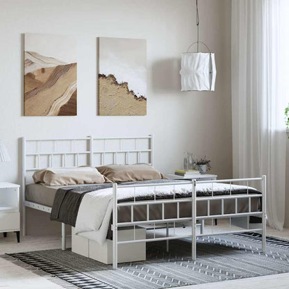 Kovový Rám Postele S Hlavovým A Nožním Čelem Bílý 150 X 200 Cm