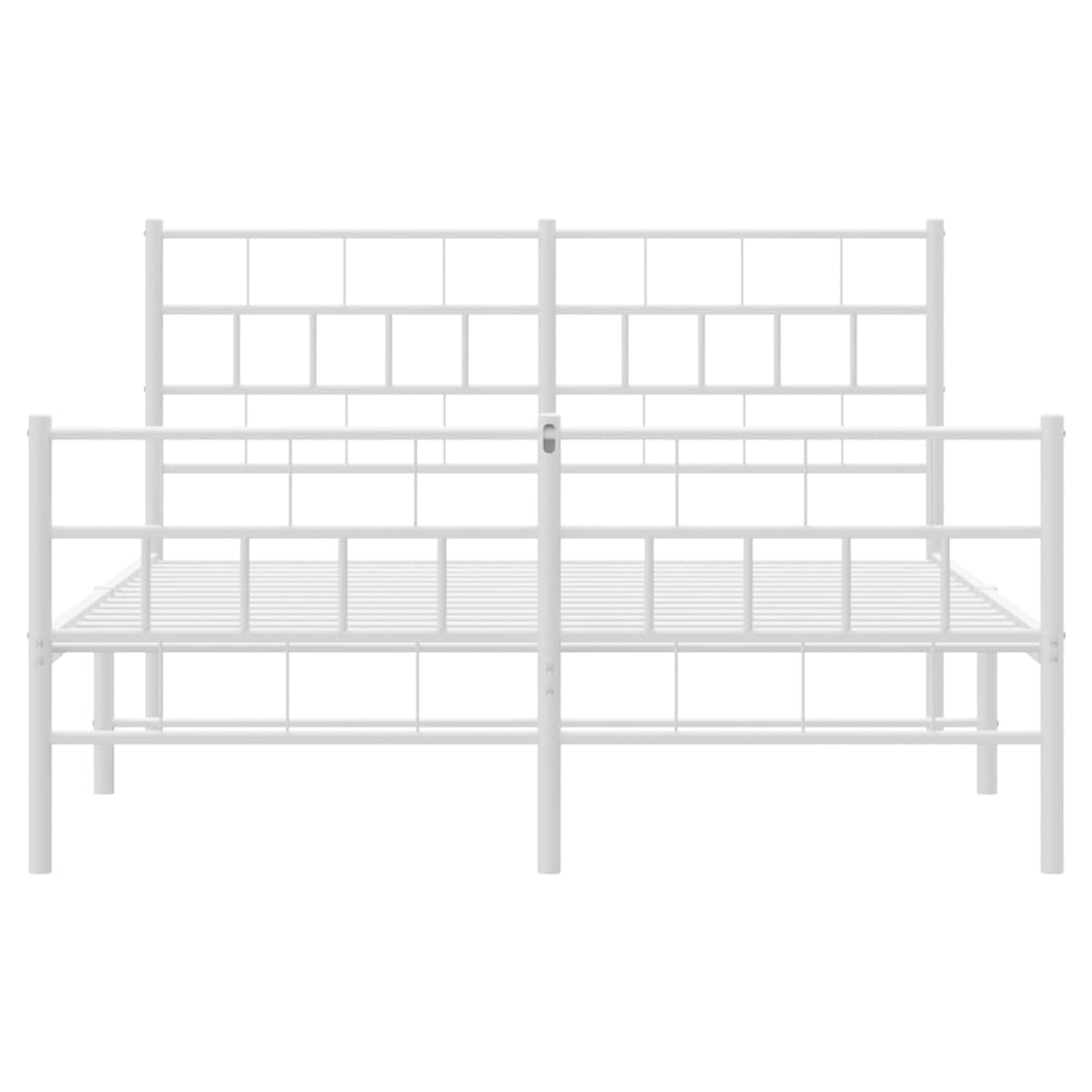 Kovový Rám Postele S Hlavovým A Nožním Čelem Bílý 160 X 200 Cm