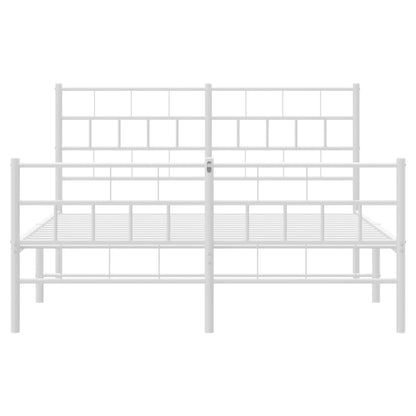 Kovový Rám Postele S Hlavovým A Nožním Čelem Bílý 160 X 200 Cm