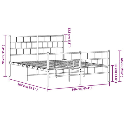 Kovový Rám Postele S Hlavovým A Nožním Čelem Bílý 160 X 200 Cm