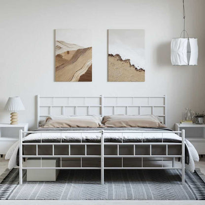 Kovový Rám Postele S Hlavovým A Nožním Čelem Bílý 193 X 203 Cm