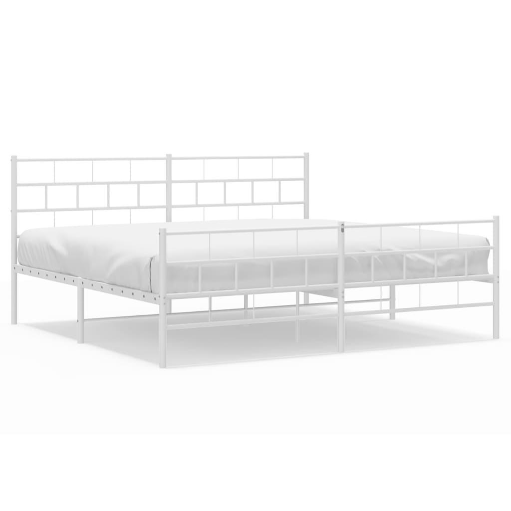 Kovový Rám Postele S Hlavovým A Nožním Čelem Bílý 200 X 200 Cm