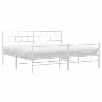 Kovový Rám Postele S Hlavovým A Nožním Čelem Bílý 200 X 200 Cm
