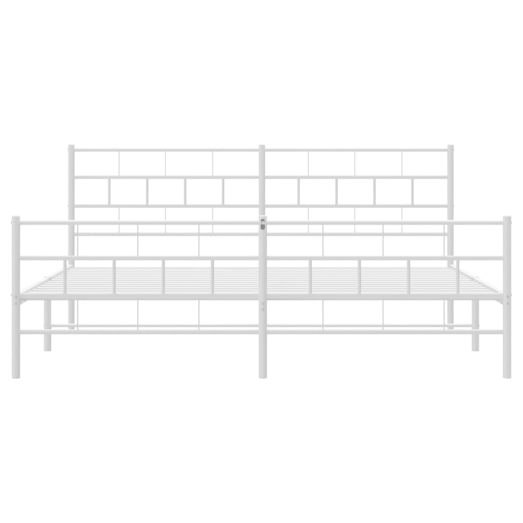Kovový Rám Postele S Hlavovým A Nožním Čelem Bílý 200 X 200 Cm