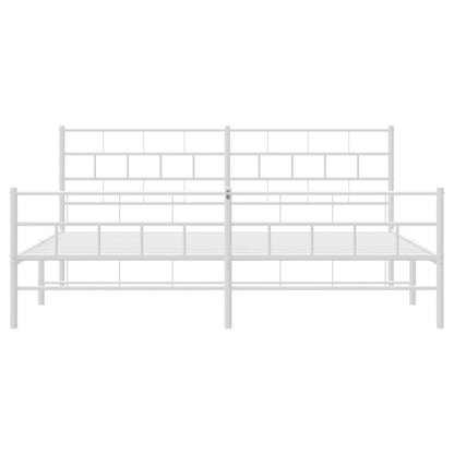 Kovový Rám Postele S Hlavovým A Nožním Čelem Bílý 200 X 200 Cm