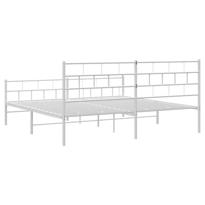 Kovový Rám Postele S Hlavovým A Nožním Čelem Bílý 200 X 200 Cm