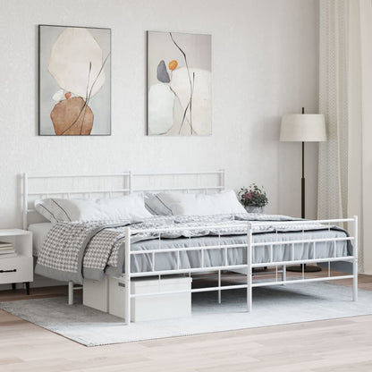 Kovový Rám Postele S Hlavovým A Nožním Čelem Bílý 200 X 200 Cm