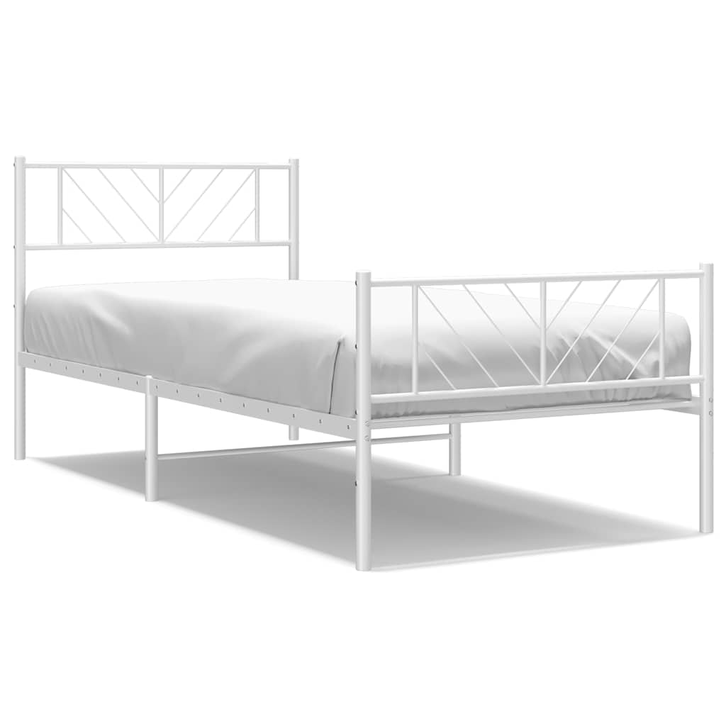 Kovový Rám Postele S Hlavovým A Nožním Čelem Bílý 100 X 190 Cm
