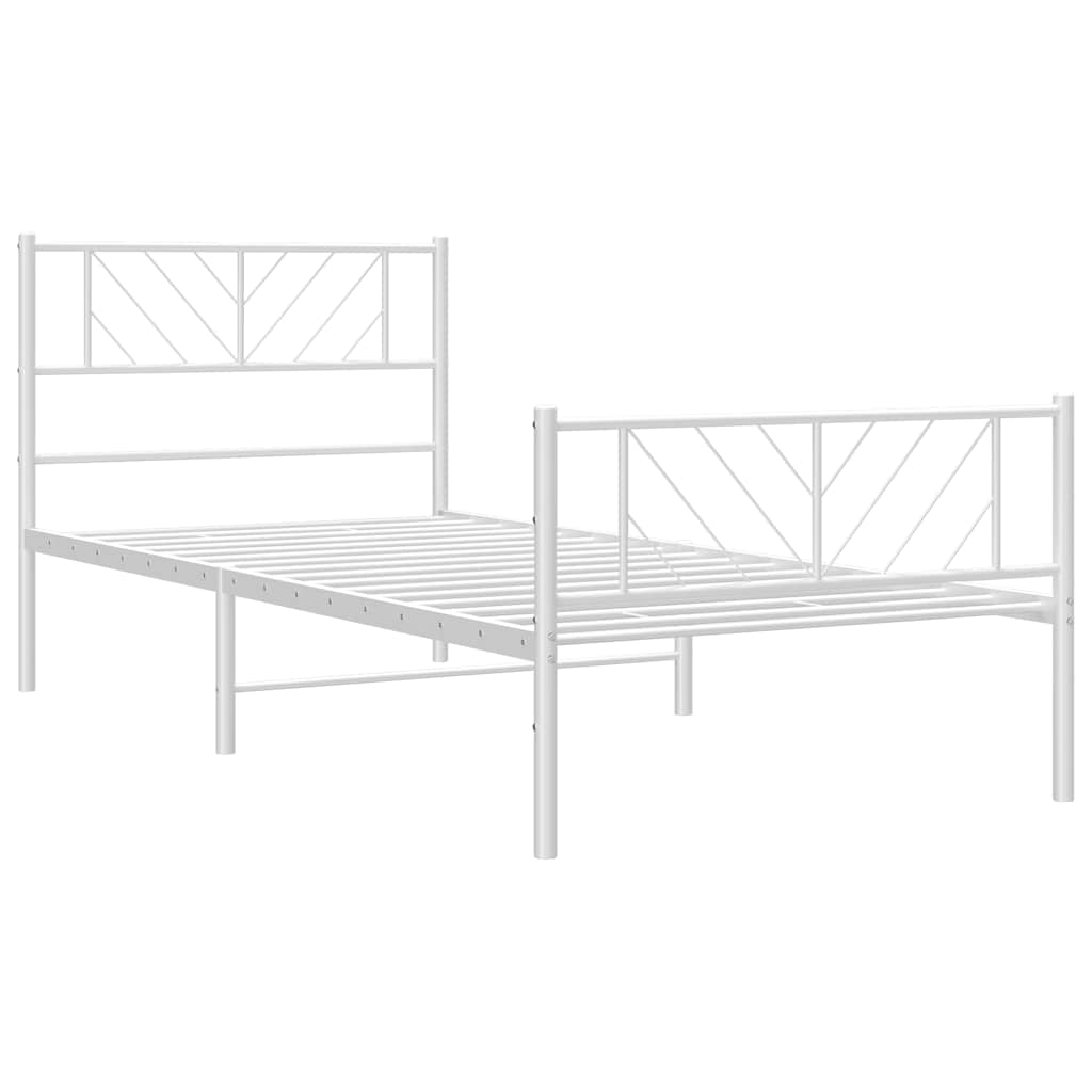 Kovový Rám Postele S Hlavovým A Nožním Čelem Bílý 100 X 190 Cm