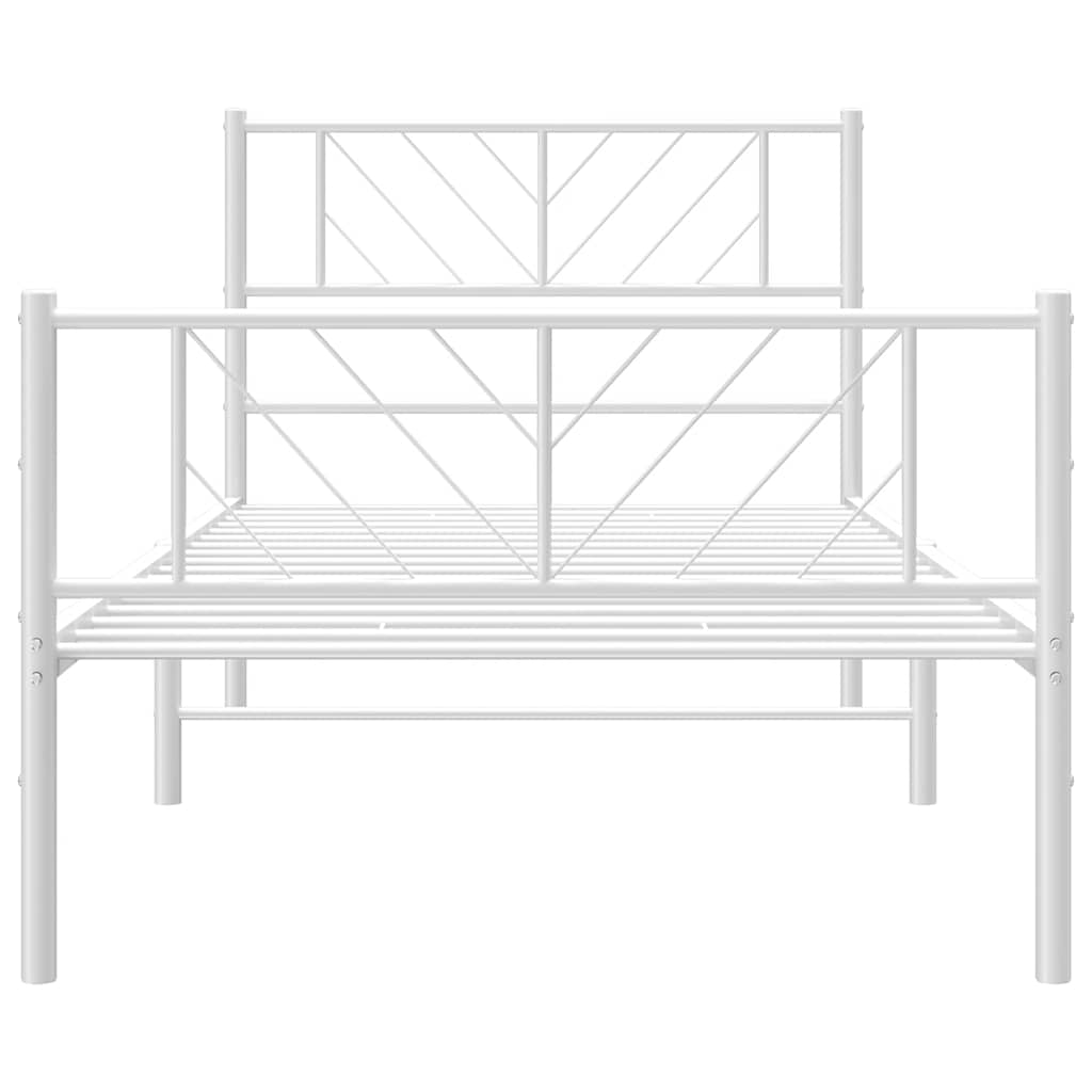 Kovový Rám Postele S Hlavovým A Nožním Čelem Bílý 100 X 190 Cm