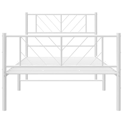 Kovový Rám Postele S Hlavovým A Nožním Čelem Bílý 100 X 190 Cm