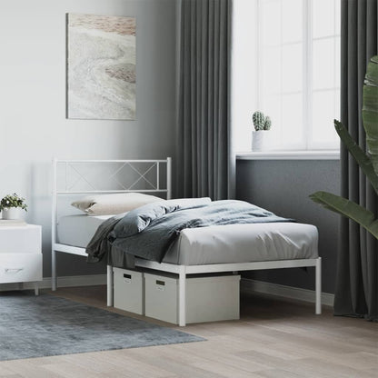 Kovový Rám Postele S Čelem Bílý