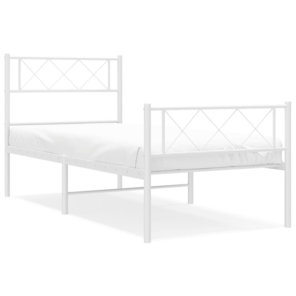 Kovový Rám Postele S Hlavovým A Nožním Čelem Bílý 100 X 200 Cm