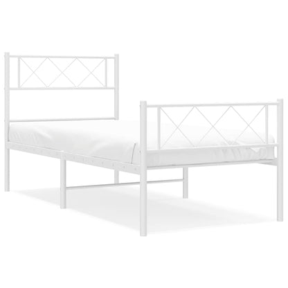 Kovový Rám Postele S Hlavovým A Nožním Čelem Bílý 100 X 200 Cm
