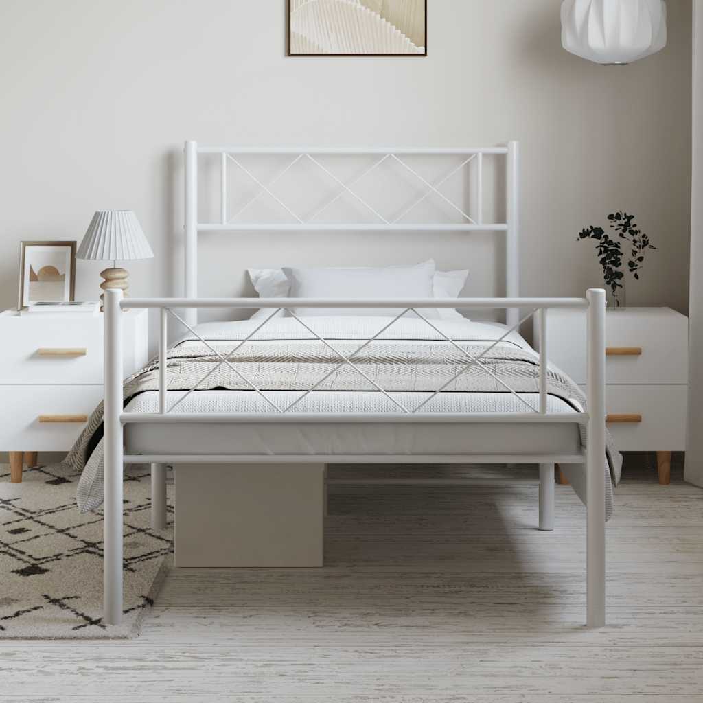 Kovový Rám Postele S Hlavovým A Nožním Čelem Bílý 100 X 200 Cm