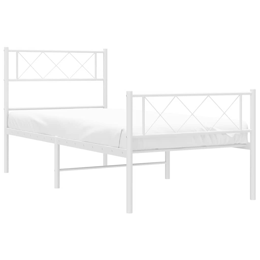 Kovový Rám Postele S Hlavovým A Nožním Čelem Bílý 100 X 200 Cm