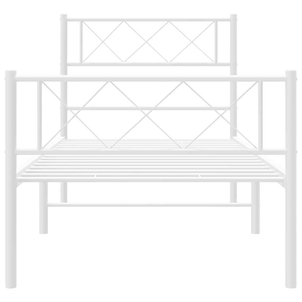 Kovový Rám Postele S Hlavovým A Nožním Čelem Bílý 100 X 200 Cm