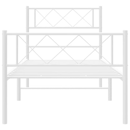 Kovový Rám Postele S Hlavovým A Nožním Čelem Bílý 100 X 200 Cm