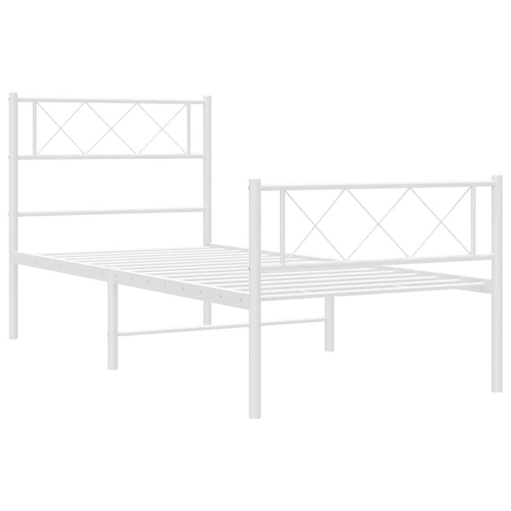 Kovový Rám Postele S Hlavovým A Nožním Čelem Bílý 100 X 200 Cm
