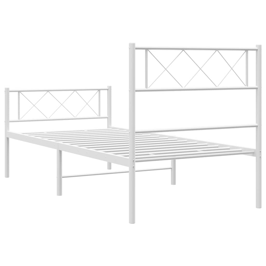 Kovový Rám Postele S Hlavovým A Nožním Čelem Bílý 100 X 200 Cm