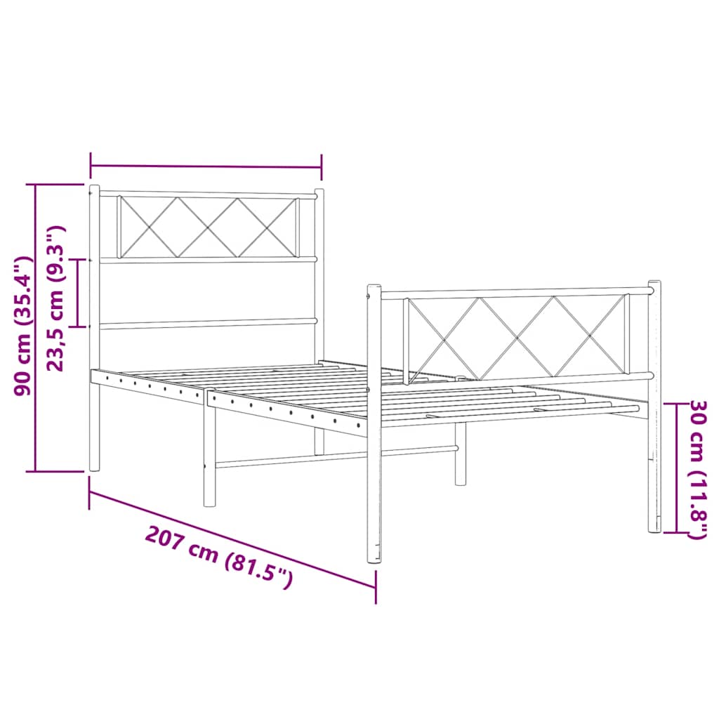 Kovový Rám Postele S Hlavovým A Nožním Čelem Bílý 100 X 200 Cm