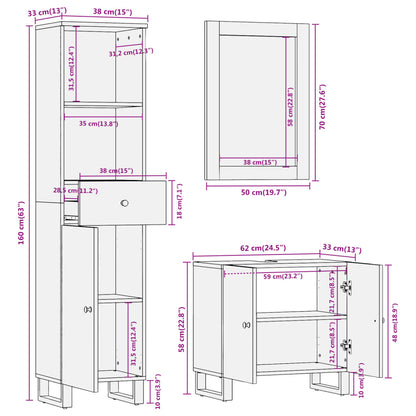 3Dílná Koupelnová Sestava Hnědá A Černá Masivní Mangovník