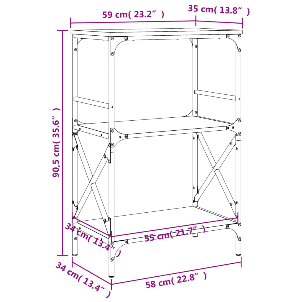 Knihovna Se 3 Policemi 59 X 35 X 90,5 Cm Kompozit