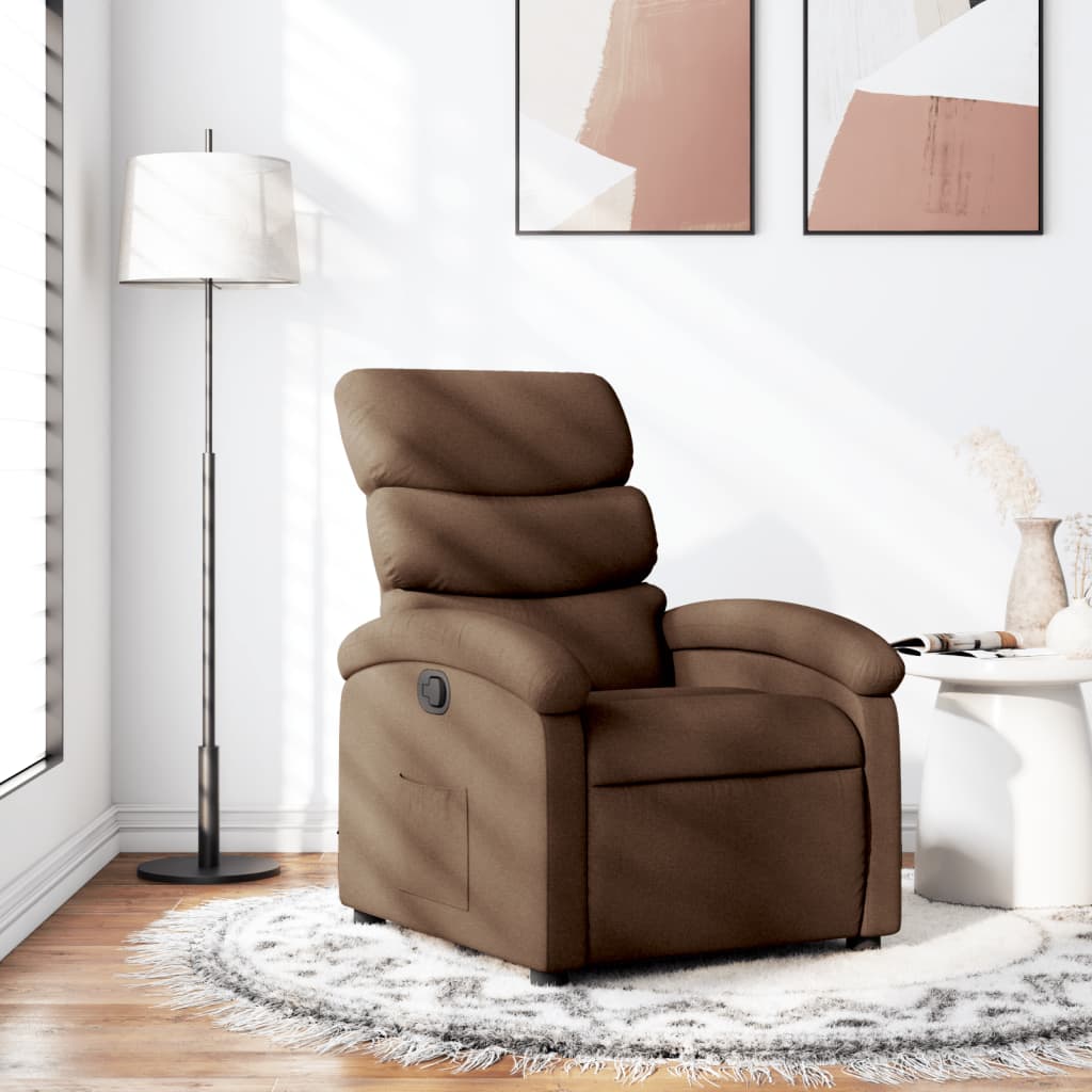 Elektrické Polohovací Křeslo Hnědé Textil Hnědá