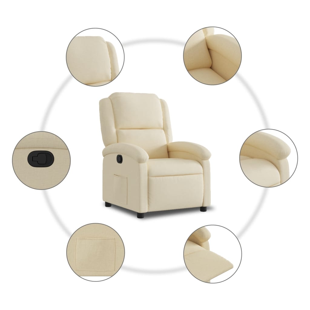 Polohovací Křeslo Krémové Textil Krémová