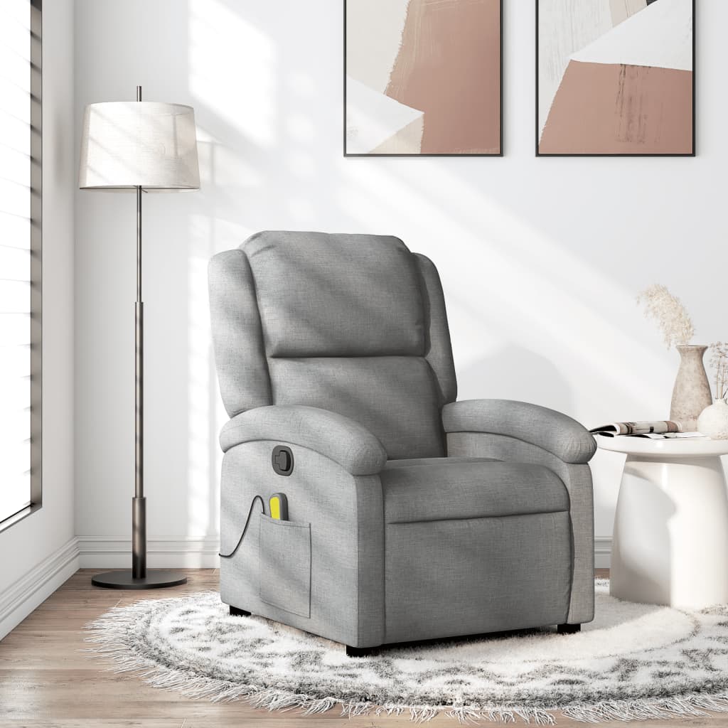 Elektrické Masážní Polohovací Křeslo Světle Šedé Textil Světle Šedá